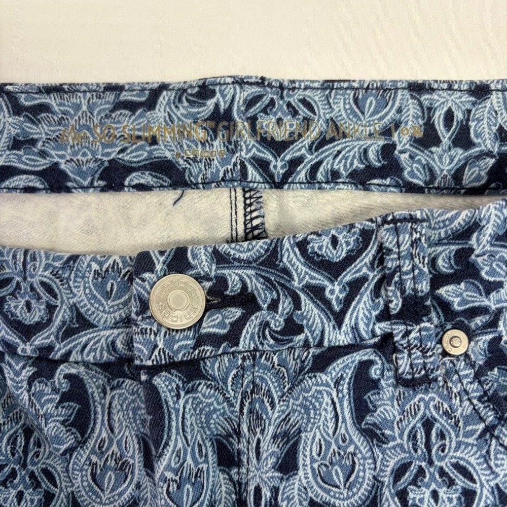 Chico's So Slimming Girlfriend Ankle Pants Paisley Bohemian Stretch Size 0 - Picture 6 of 12